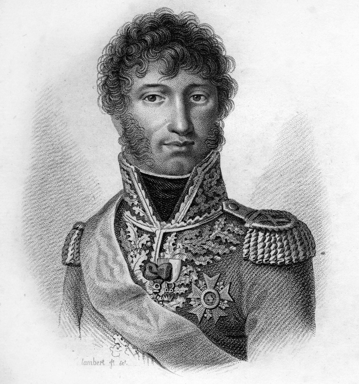 Joachim Murat (1767 - 1815), maréchal de France, roi de Naples dans « Portraits des généraux français suivant les victoires et conquêtes des Français ». Gravé par Ambroise Tardieu en 1818. Collection Stella - Ambroise Tardieu
