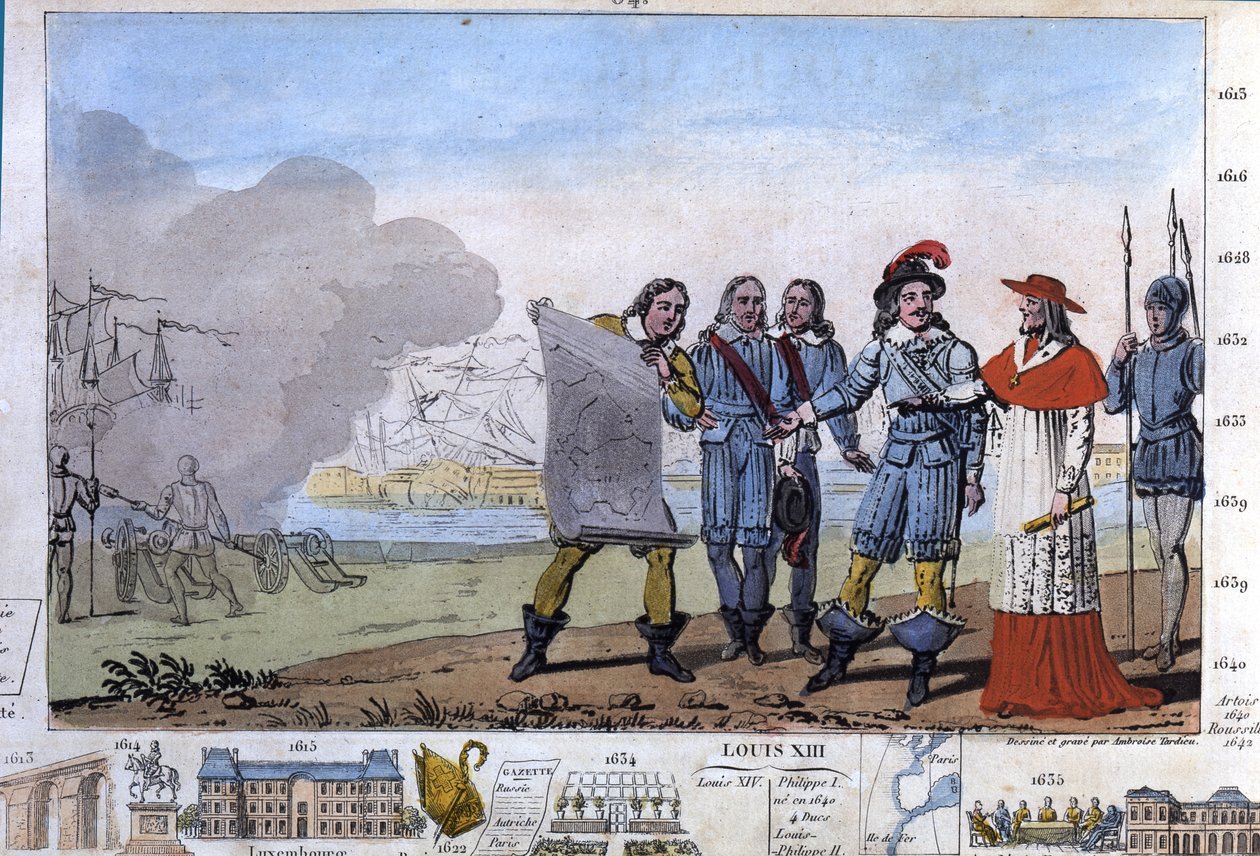 Louis XIII (1601-1643) et le cardinal Richelieu au siège de La Rochelle, place d