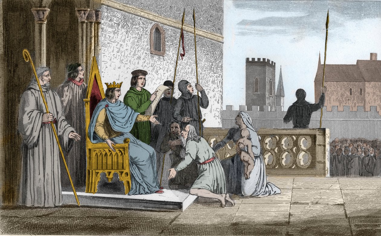 Louis X (1289-1316) le Hutin émancipe les serfs - Gravure de 1825 dans "Histoire de France" - Ambroise Tardieu