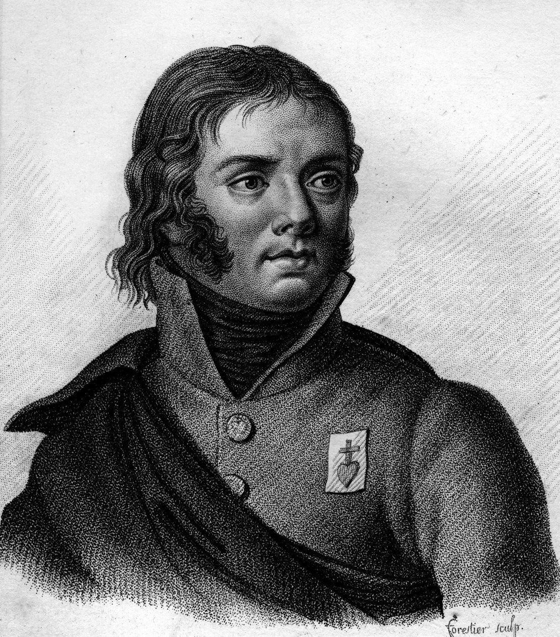Portrait de Charles Melchior Arthus, marquis de Bonchamps (1760-1793) général - dans "Portraits des généraux français qui suite aux victoires et conquêtes des Français". Gravé par Ambroise Tardieu en 1818. Collection Stella - Ambroise Tardieu
