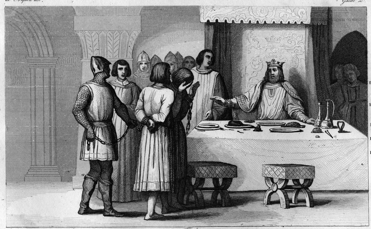 Robert II le Pieux libère des conspirateurs - Robert II dit « Le Pieux », dynastie des Capétiens - Sachant que 2 conspirateurs avaient été condamnés à mort, il les fit communier, les traita magnifiquement puis les rendit à la liberté - Gravure - Ambroise Tardieu