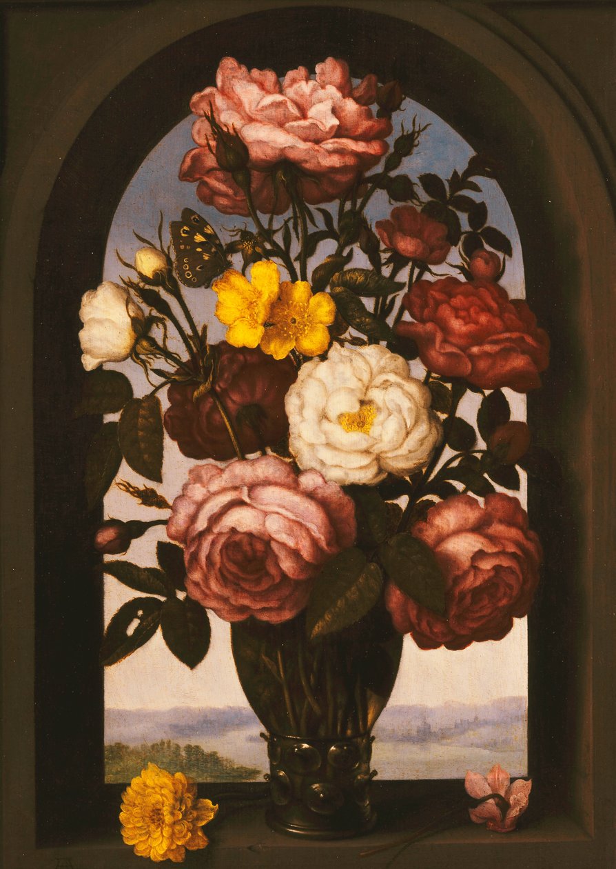 Roses dans un Roemer avec un bouton d