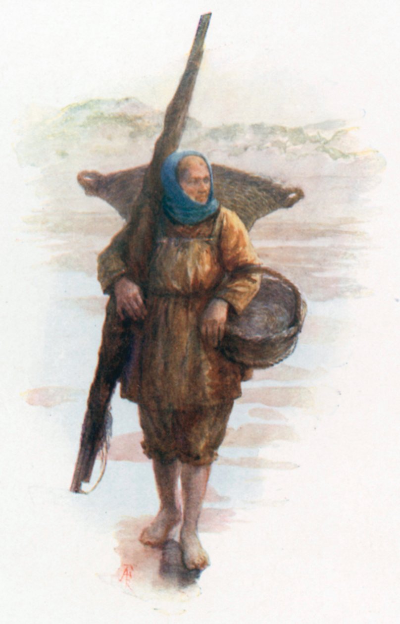 A Shrimper, Coxyde (colour litho) - Amedee (after) Forestier