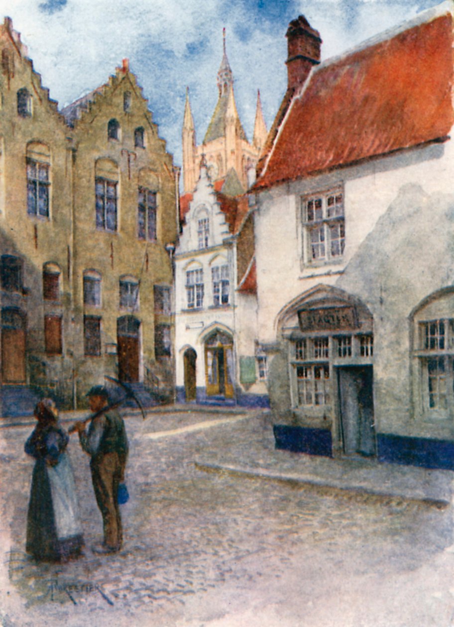 Place du Musee, Ypres (colour litho) - Amedee (after) Forestier