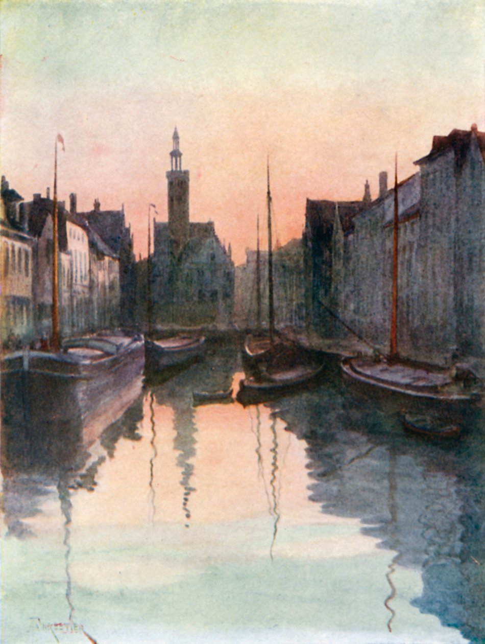 Quai du Miroir, Bruges (colour litho) - Amedee (after) Forestier