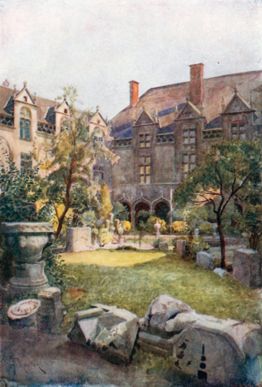 Palais épiscopal - Cour intérieure, Liège (lithographie couleur) - Amedee (after) Forestier