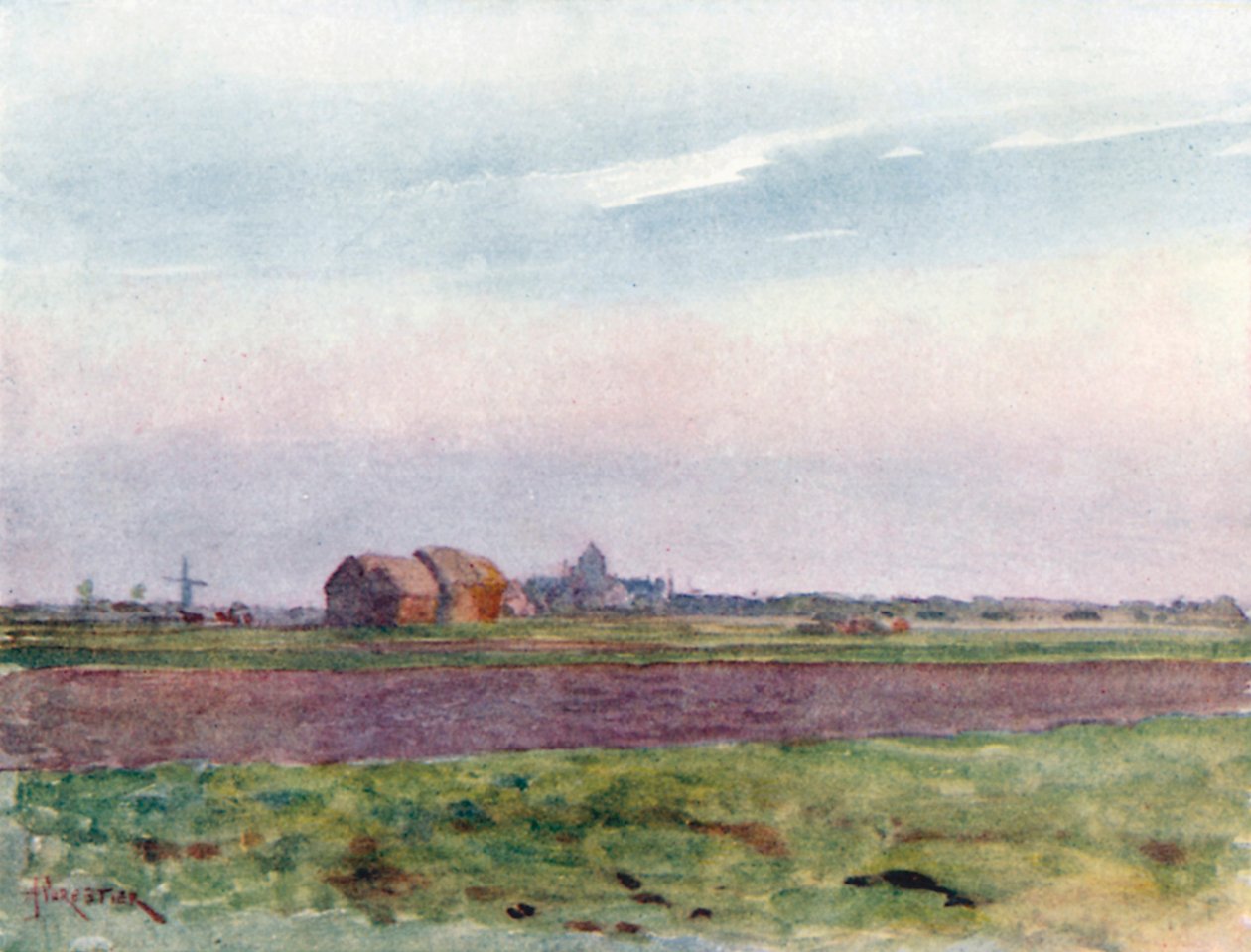 La plaine flamande (lithographie couleur) - Amedee (after) Forestier