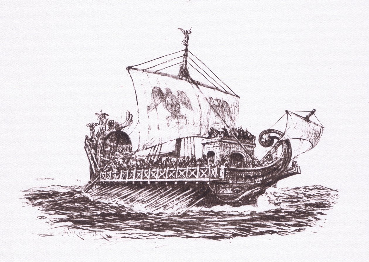 Patrouille de flotte : navires romains, illustration de The Roman Soldier, 1928 - Amedee Forestier