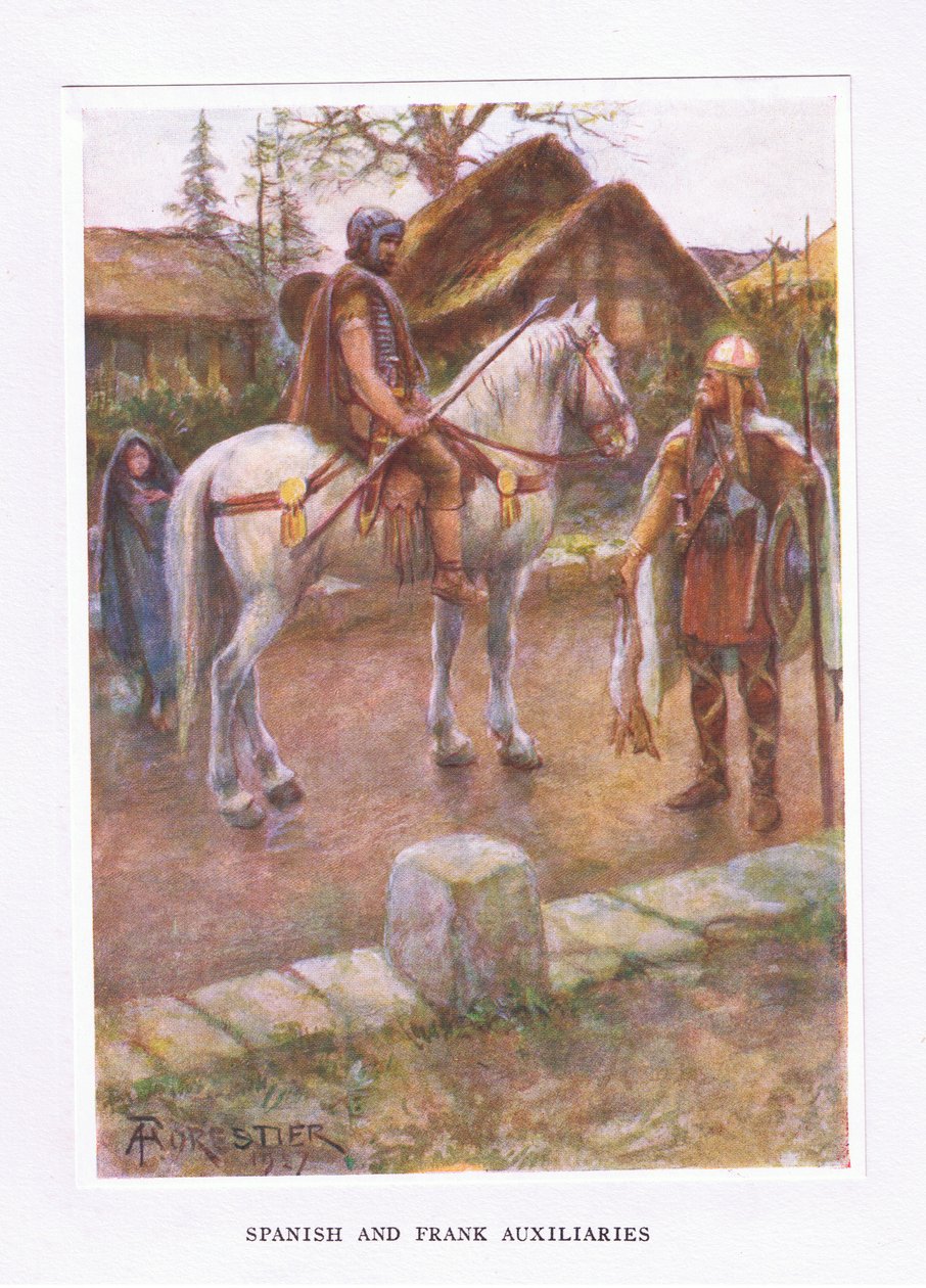 Auxiliaires espagnols et francs, illustration de The Roman Soldier, 1928 - Amedee Forestier