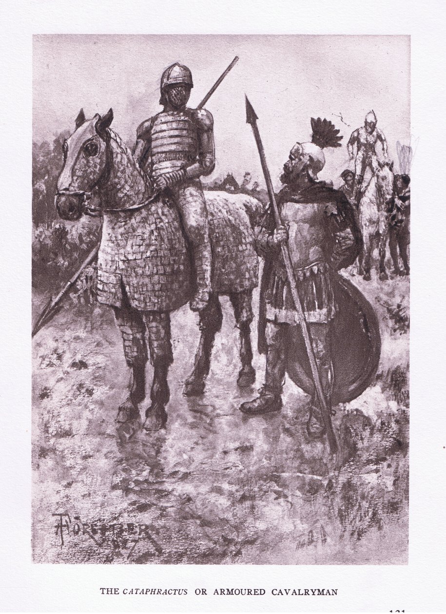 Le Cataphractus ou cavalier blindé, illustration de The Roman Soldier, 1928 - Amedee Forestier