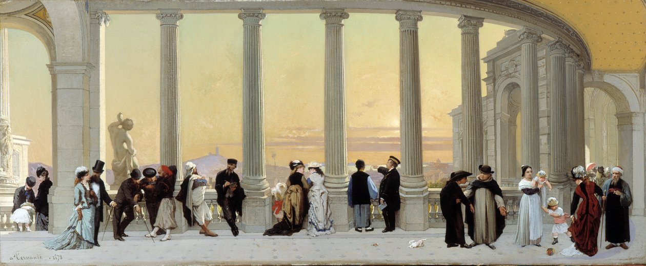 Personnages sur la terrasse du palais Longchamp à Marseille - Amedee Ternante Lemaire