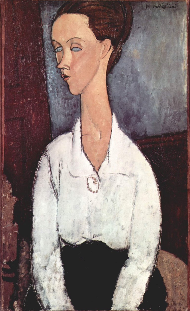 Portrait de Lunia Czechowska en blouse blanche - Amedeo Modigliani