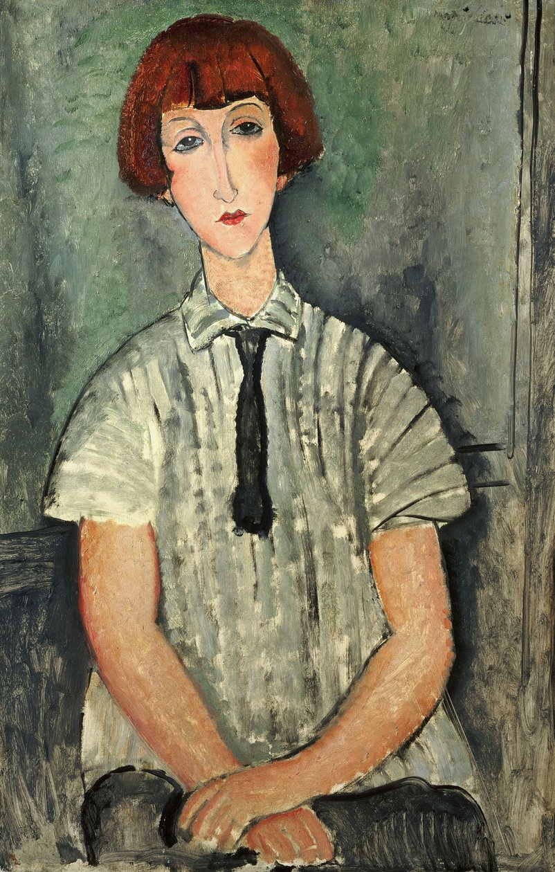 French :  Jeune Fille au corsage rayé Young Girl with a Striped Blouse - Amedeo Modigliani
