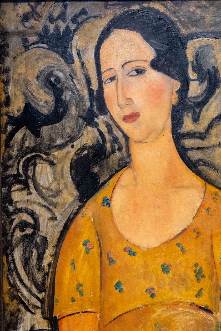 Jeune femme en robe jaune (Renée Modot)-décolleté - Amedeo Modigliani