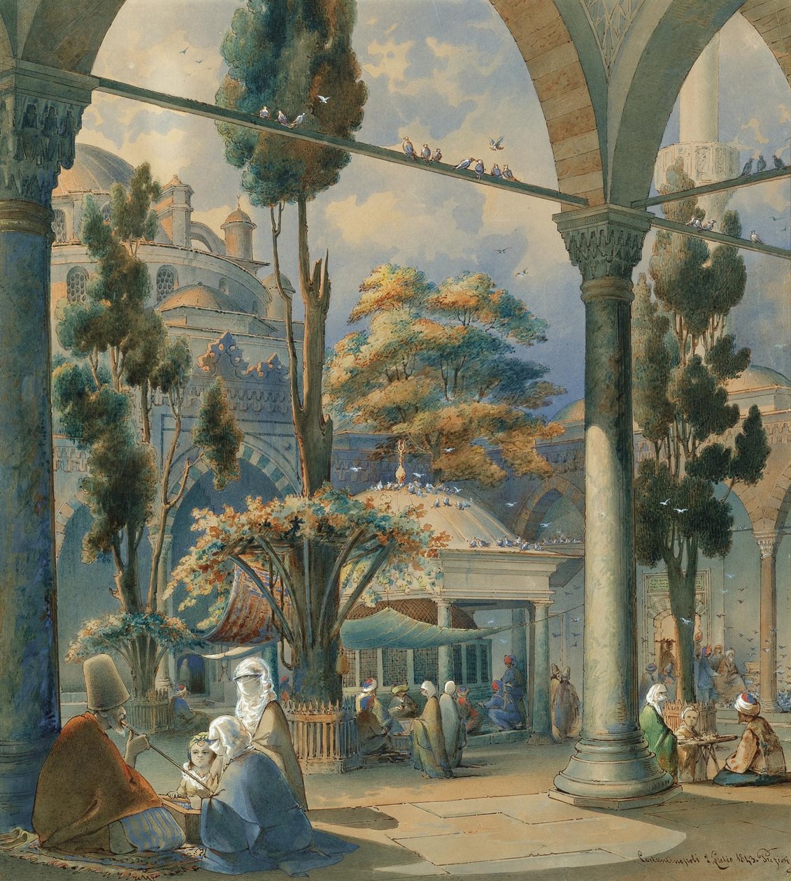 Cour de la mosquée Sultan Bayezid à Constantinople - Amedeo Preziosi