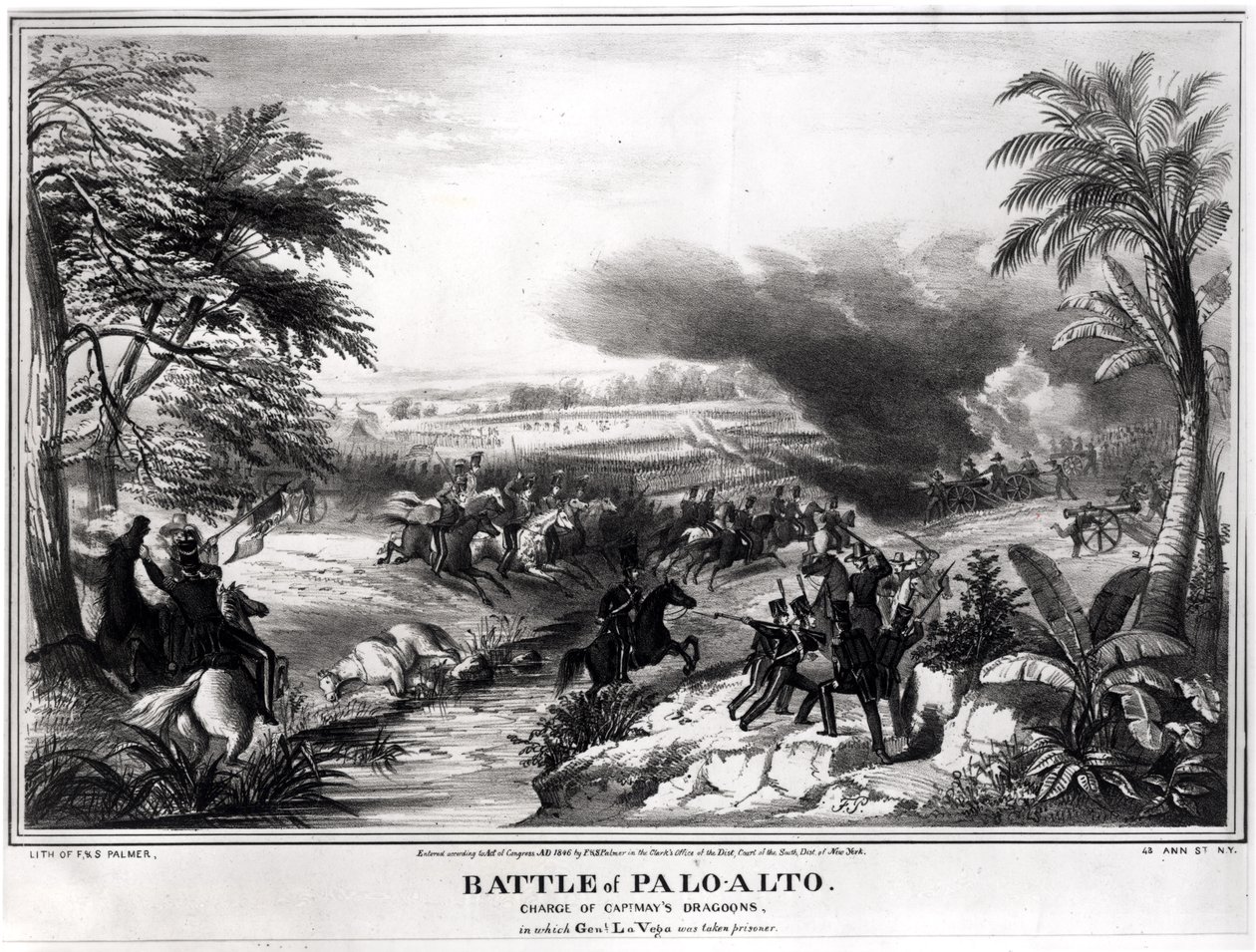 Bataille de Palo Alto. Charge des dragons du capitaine May dans laquelle le général La Vega a été fait prisonnier, 8 mai 1846 - American School