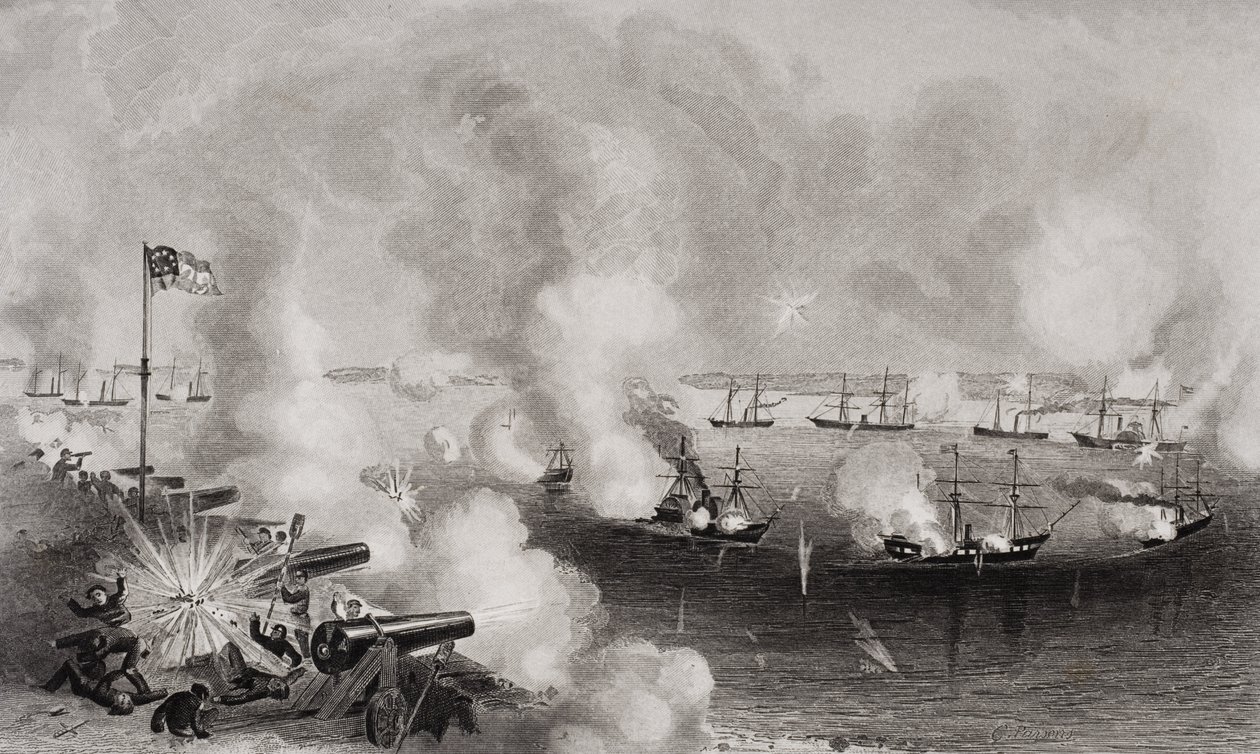 Bombardement et capture des forts Walker et Beauregard, Port Royal, Caroline du Sud, le 7 novembre 1861 - American School