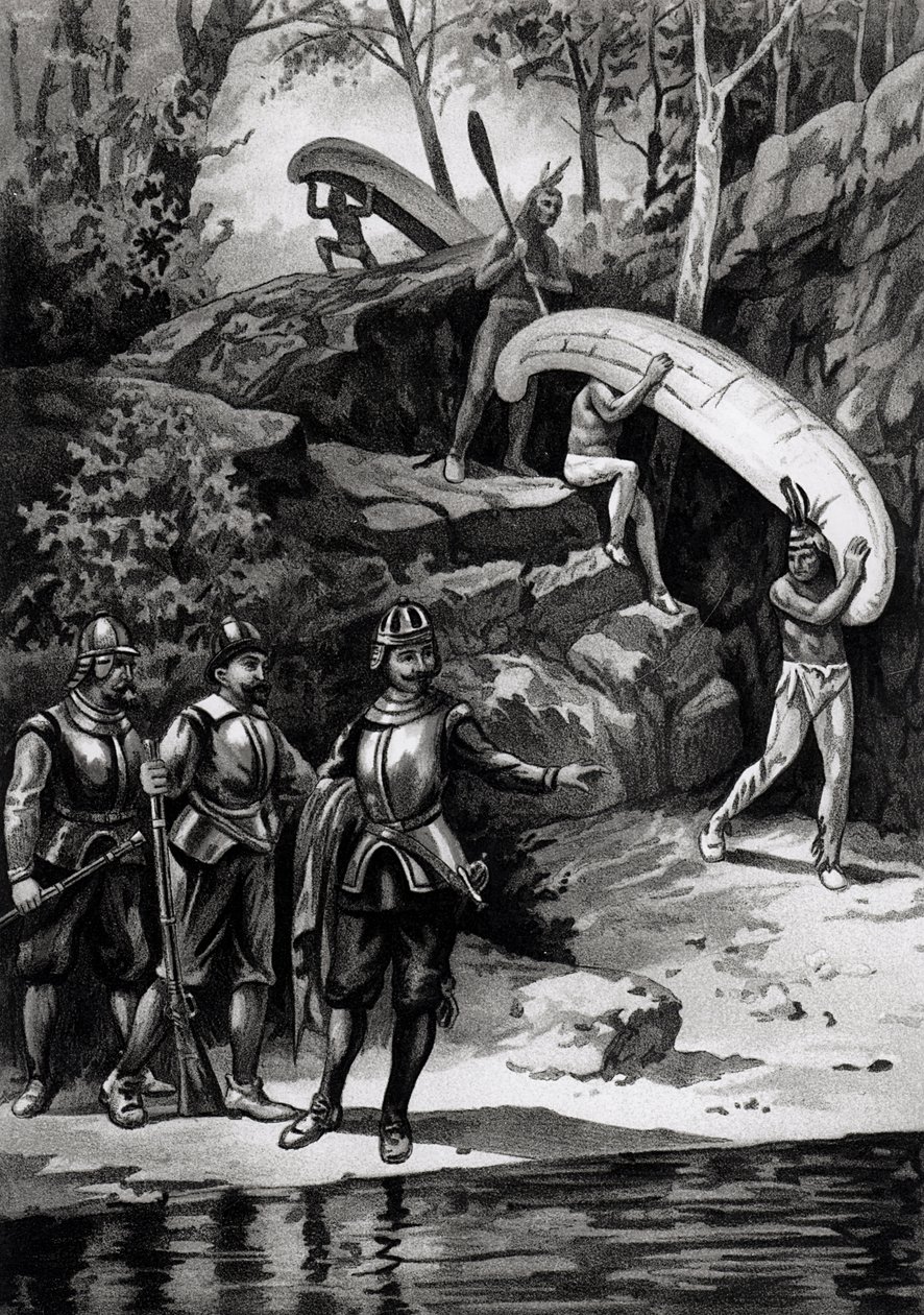 Champlain explorant la nature sauvage canadienne, 1603, de 