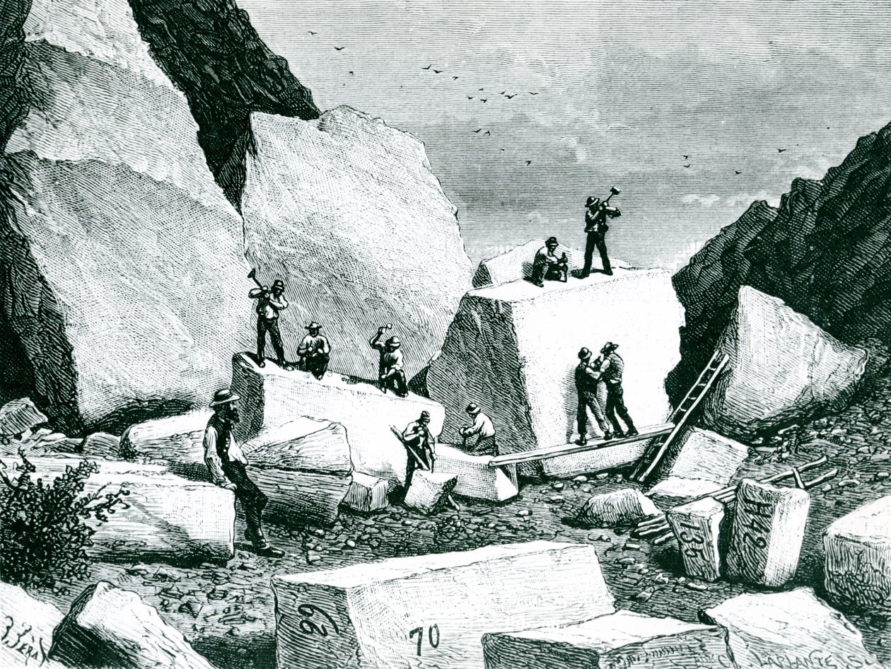 Mormons extrayant du granit pour le Tabernacle, dessiné par J. Ferat et gravé par C. Laplante - American School