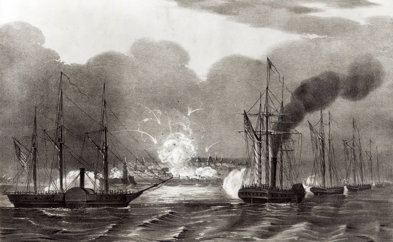 Bombardement naval de Vera Cruz, mars 1847, pub. par Currier et Ives, 1847 - American School