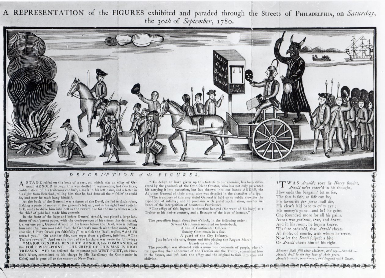 Représentation des figures exposées et défilant dans les rues de Philadelphie le samedi 30 septembre 1780 - American School