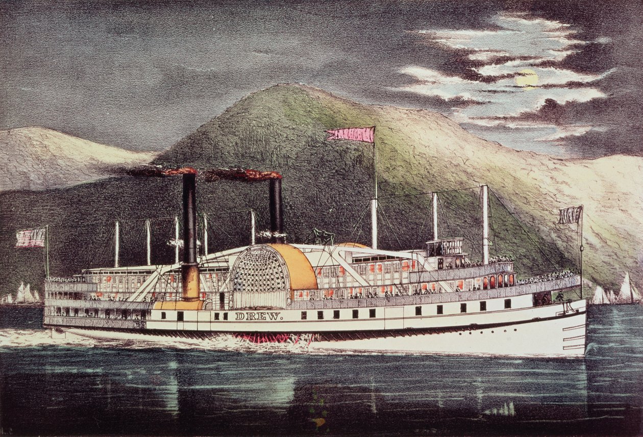 Steamer Drew, publié par Nathaniel Currier (1813-88) et James Merritt Ives (1824-95) - American School