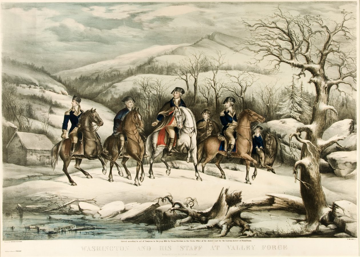 Washington et son état-major à Valley Forge, pub. 1855 - American School
