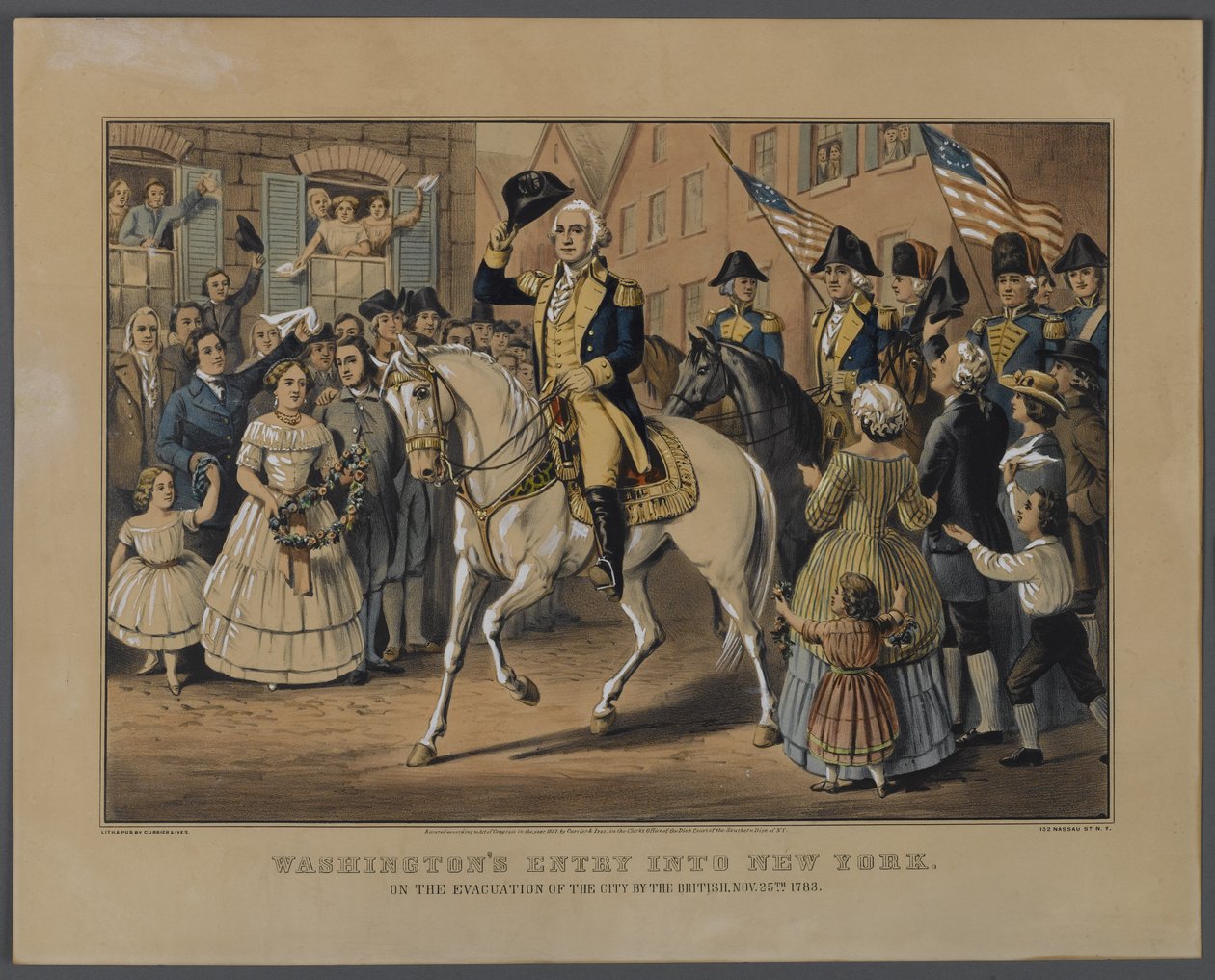 Entrée de Washington à New York, publié par Currier & Ives, New York, 1857 - American School