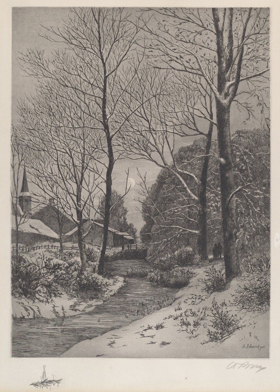 Promenade au clair de lune en hiver - American 19th Century
