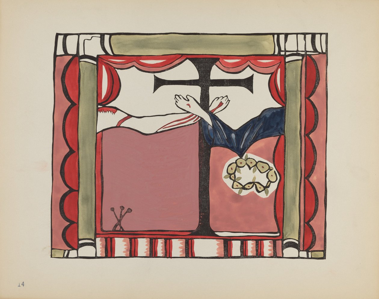 Planche 14 : Retable principal, Chimayo : Du portfolio "Dessins coloniaux espagnols du Nouveau-Mexique" - American 20th Century