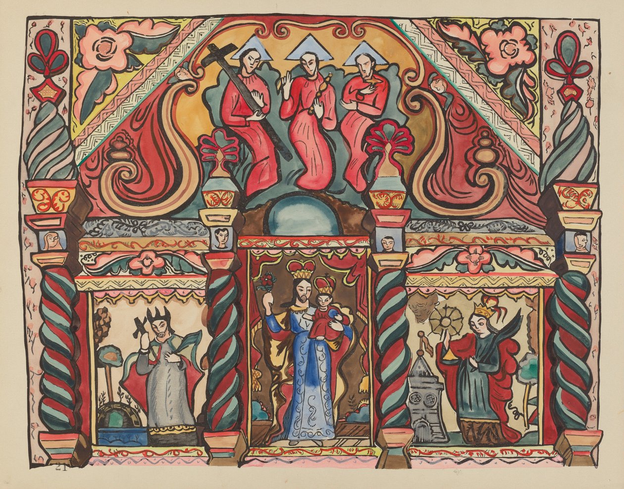 Planche 21 : Retable principal : Du portfolio "Designs coloniaux espagnols du Nouveau-Mexique" - American 20th Century