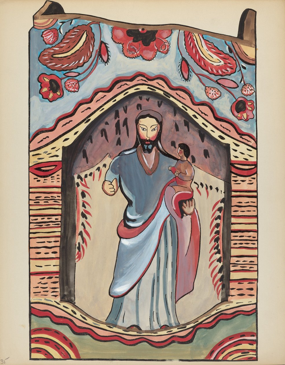 Planche 35 : Saint Joseph dans une niche en bois : Du portfolio "Spanish Colonial Designs of New Mexico" - American 20th Century