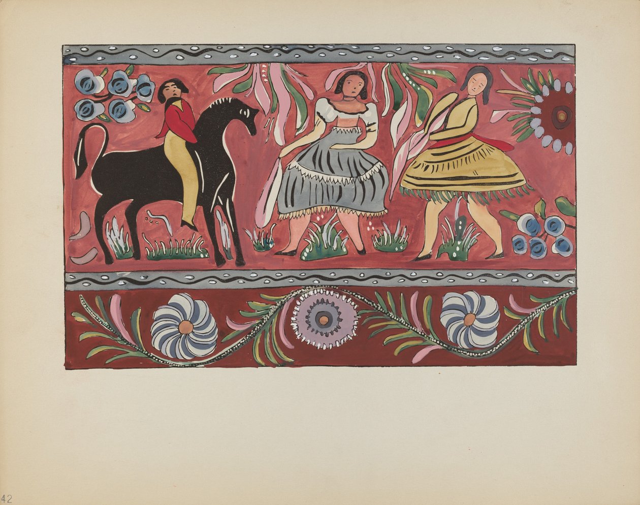 Planche 42 : Motif de Coffre Peint : Du Portfolio "Designs Coloniaux Espagnols du Nouveau-Mexique" - American 20th Century