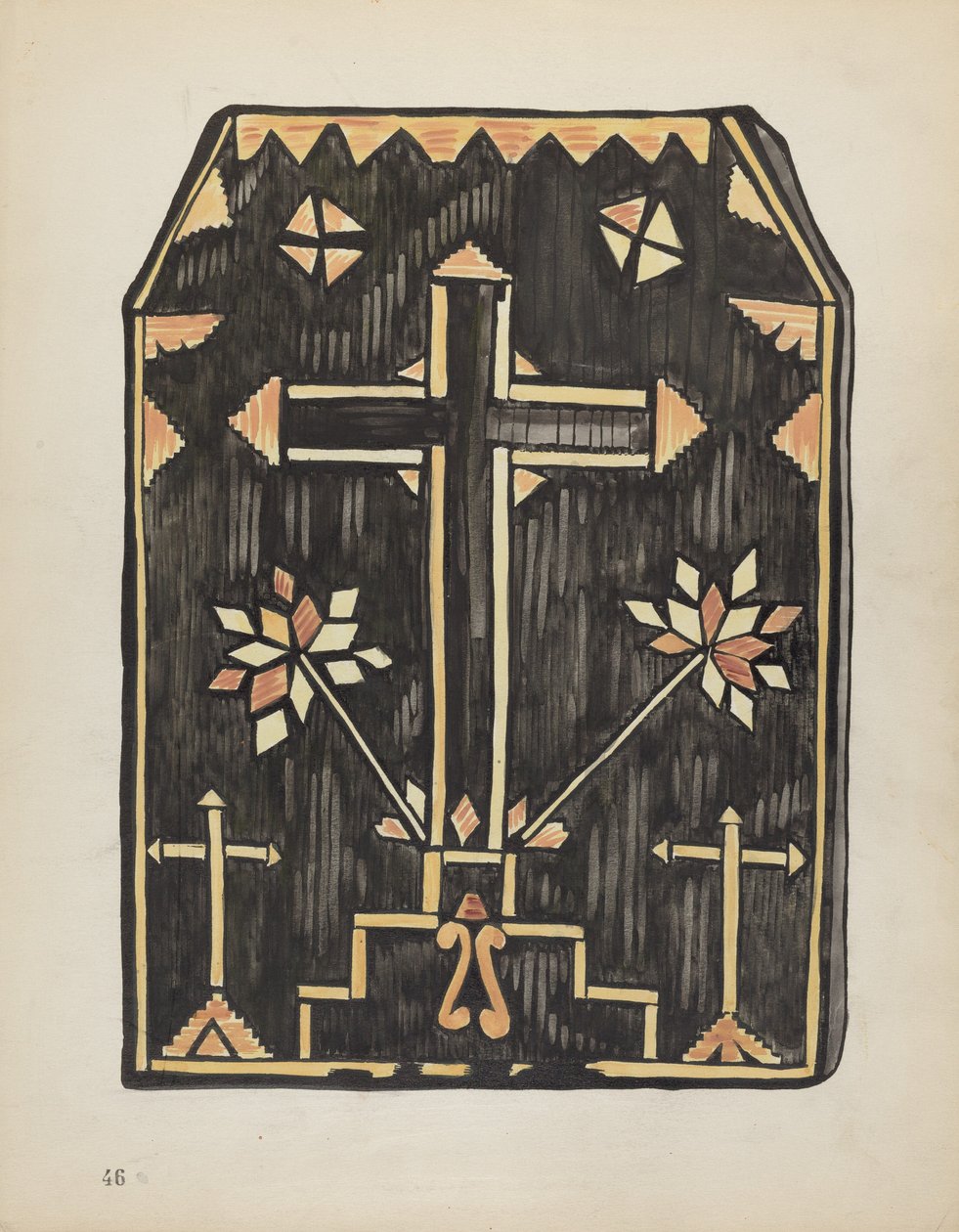 Planche 46 : Dessin en paille appliquée : Du portfolio "Dessins coloniaux espagnols du Nouveau-Mexique" - American 20th Century