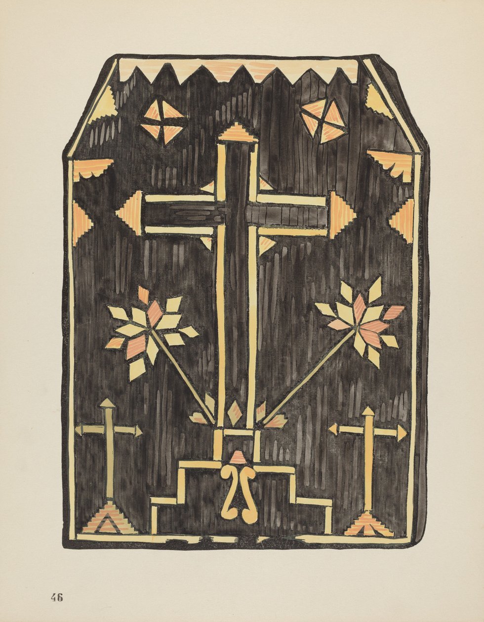 Planche 46 : Design en paille appliquée : Du portfolio "Spanish Colonial Designs of New Mexico" - American 20th Century