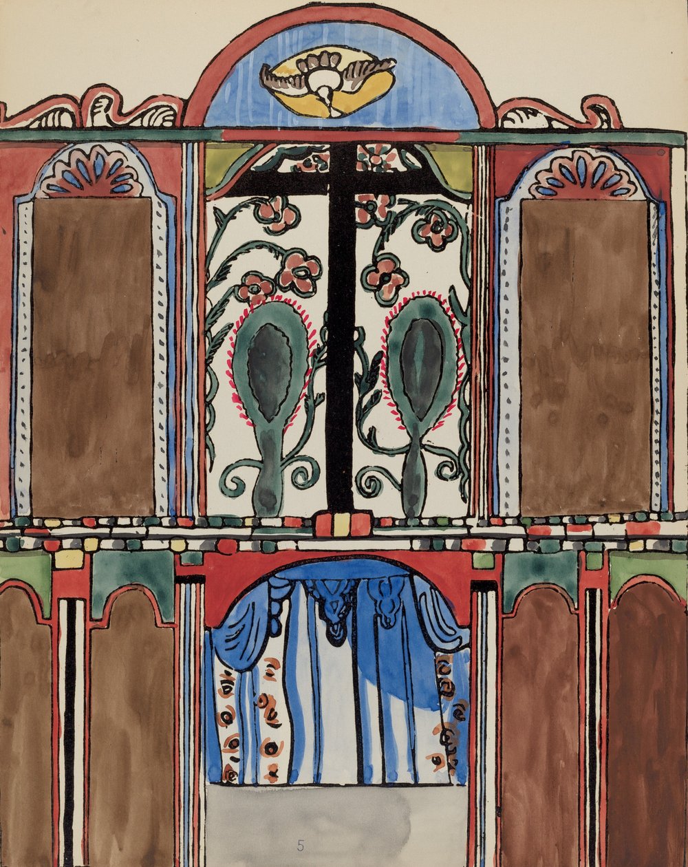 Planche 5 : Retable principal, Santa Cruz : Du portfolio "Dessins coloniaux espagnols du Nouveau-Mexique" - American 20th Century