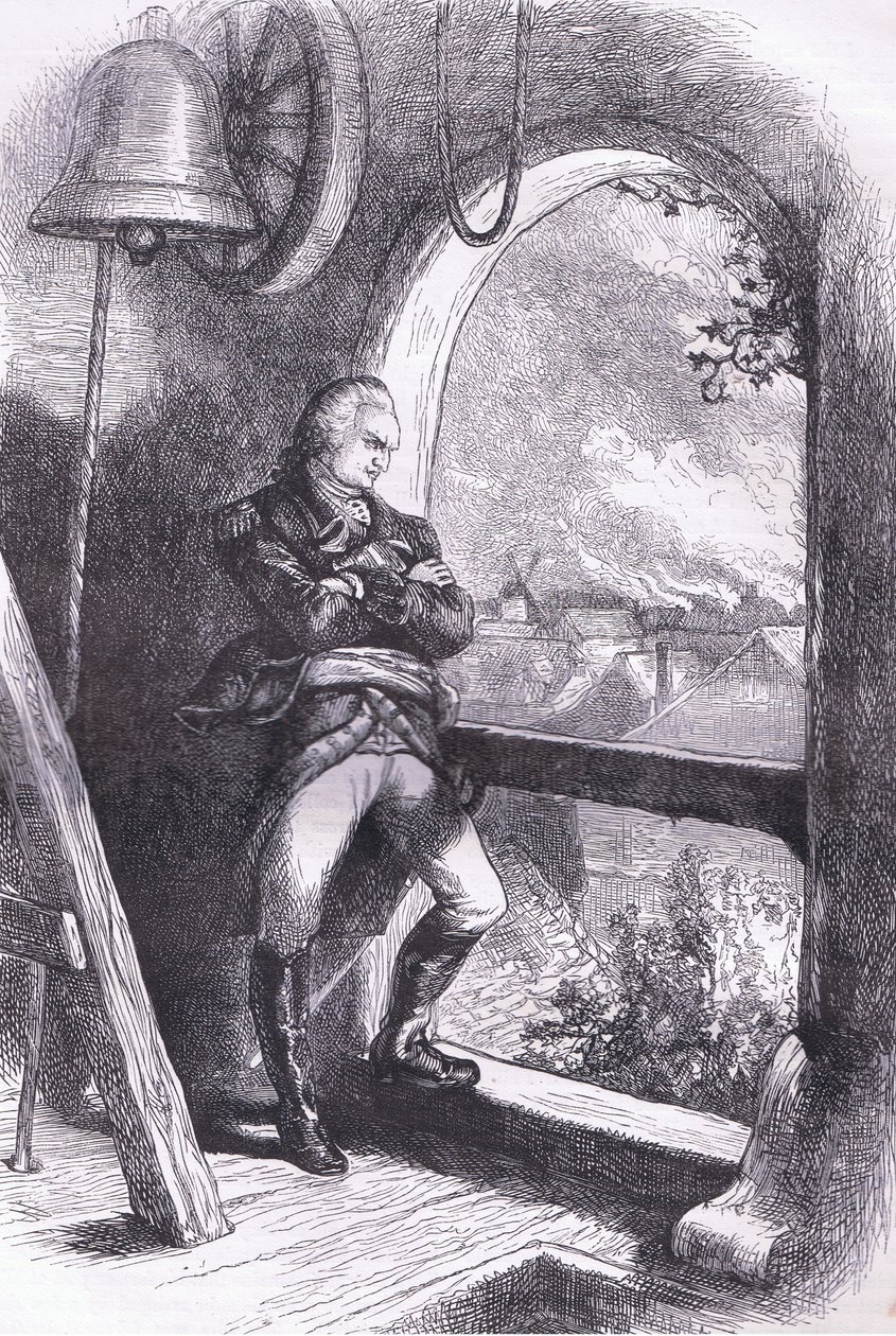 Arnold observant la destruction de la Nouvelle-Angleterre, illustration de l