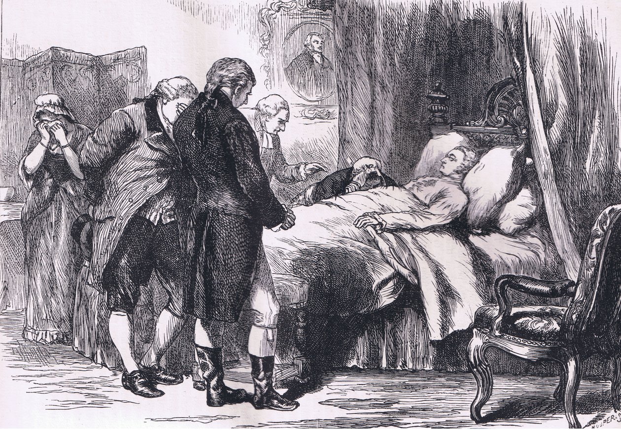 Washington sur son lit de mort, illustration de l