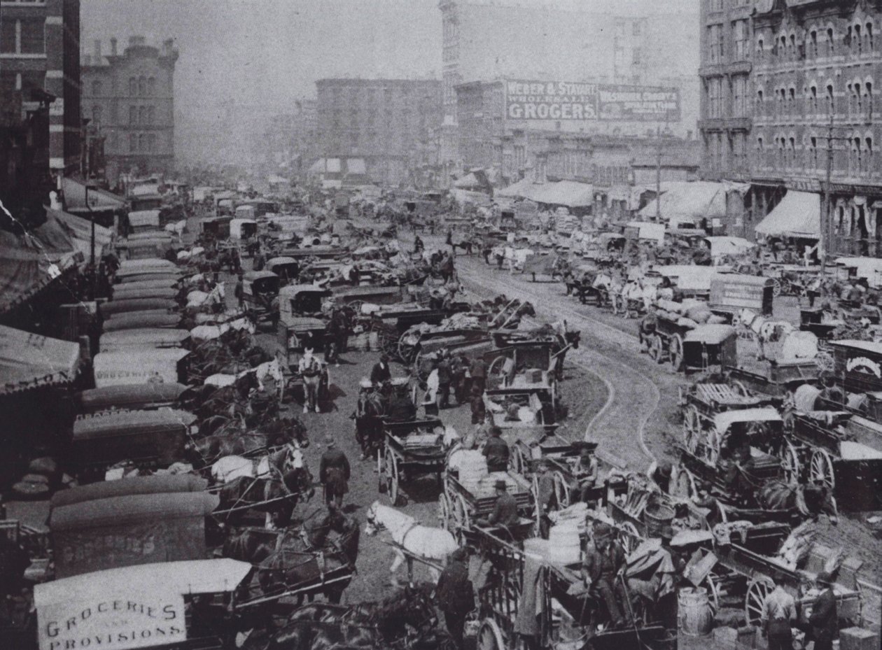 Haymarket Square rempli de voitures à cheval, Chicago - American Photographer