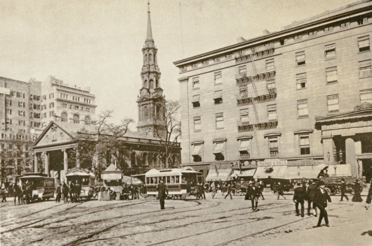 Chapelle St Paul et Astor House, près de City Hall Park, New York, 1892 - American Photographer