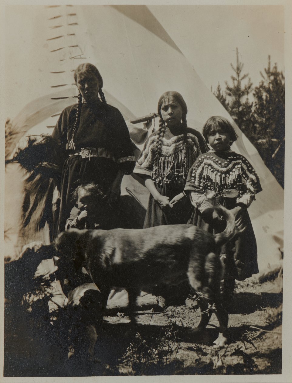 Femme, deux filles et un enfant avec un chien, ca. 1900 - American Photographer