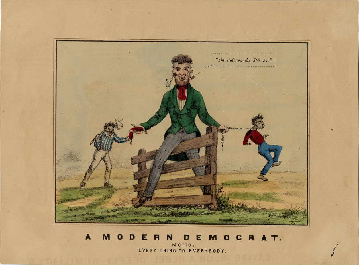 Un démocrate moderne : devise : tout pour tout le monde, signé sur pierre : HAP, publié à Dubuque, Iowa, vers 1860 - American School