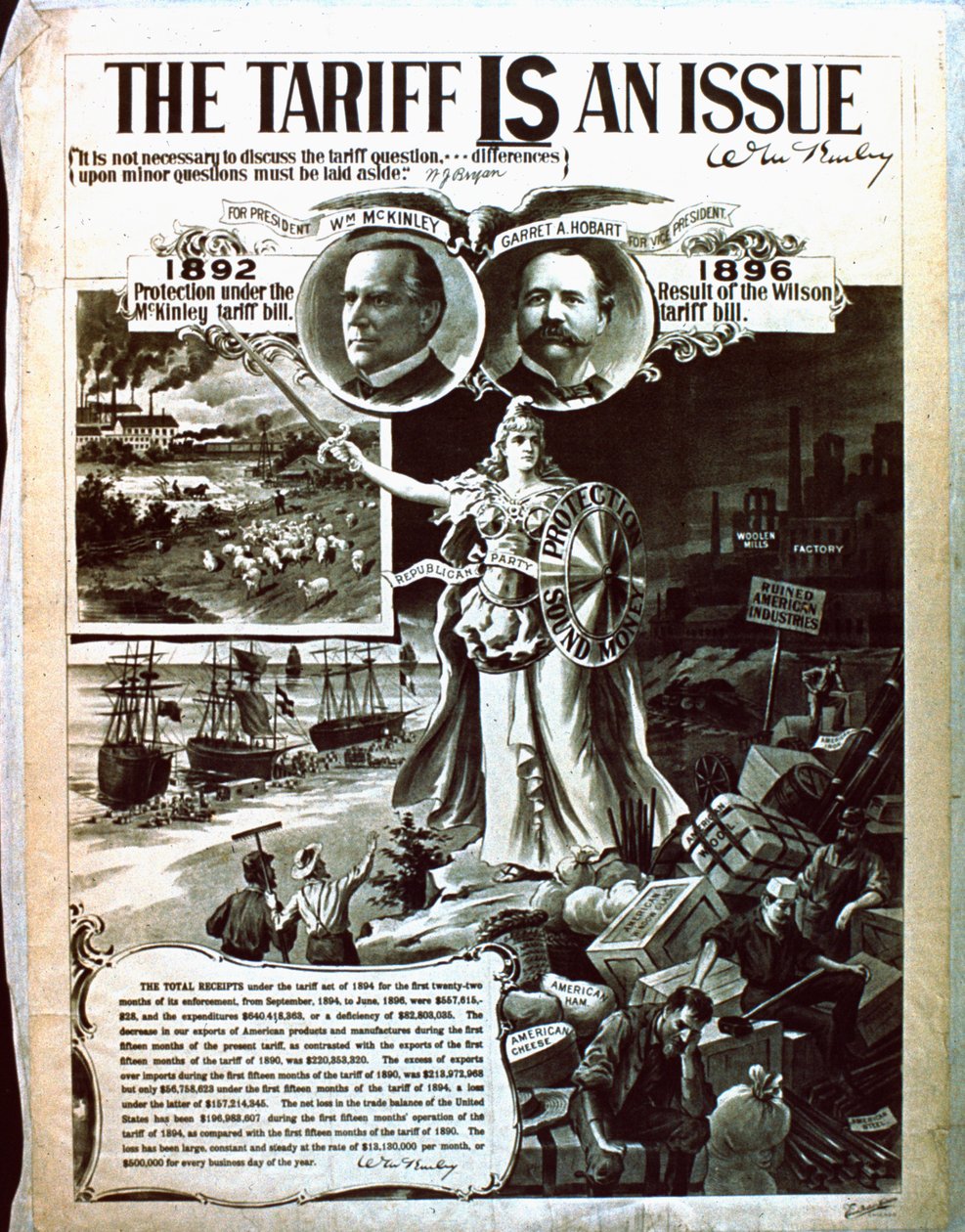 Affiche politique prônant le code fiscal de McKinley sur celui de Wilson - American School