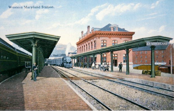 Une carte postale de la gare de Western Maryland, Cumberland, Maryland - American School