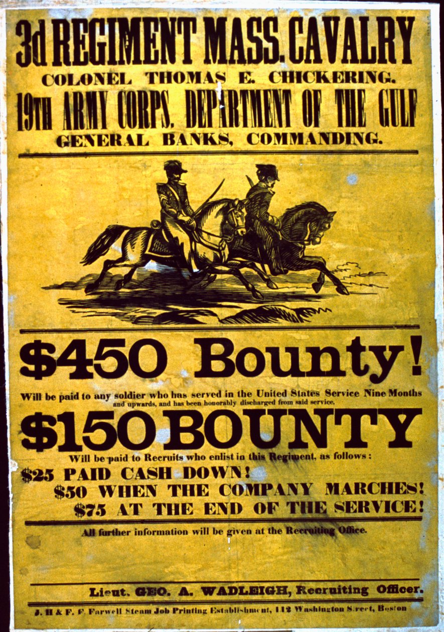 Affiche de recrutement pour le 3e régiment de cavalerie du Massachusetts, 1863-65 - American School