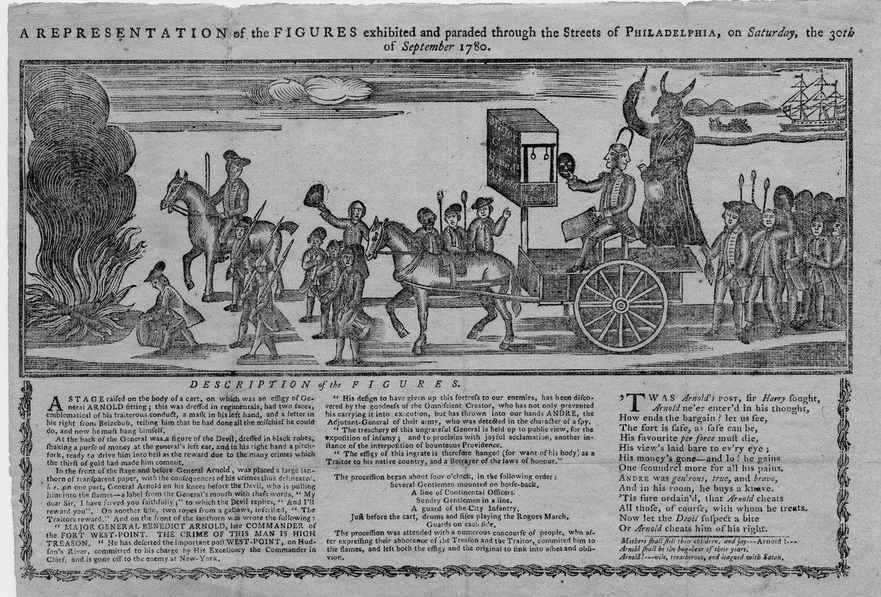 Une représentation des figures exposées et défilées dans les rues de Philadelphie le samedi 30 septembre 1780 - American School