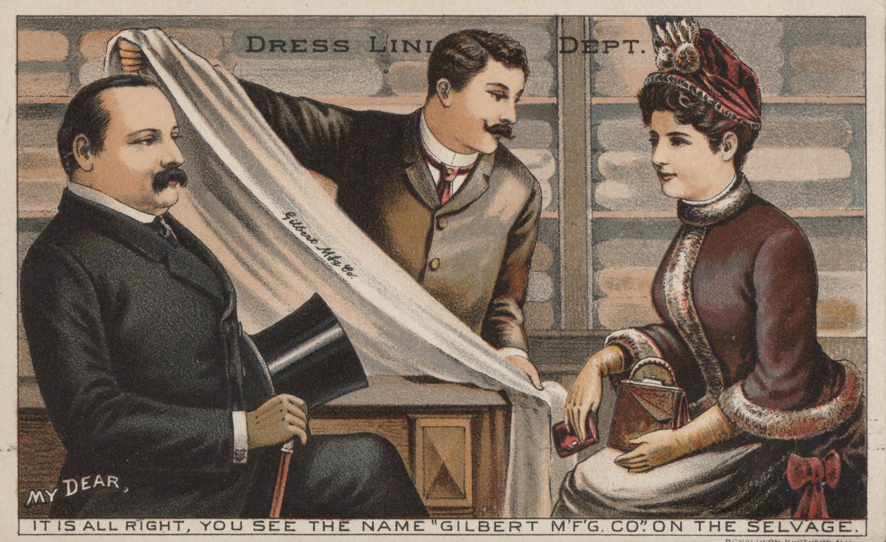 Publicité pour le tissu de la Gilbert Manufacturing Company (lithographie couleur) - American School