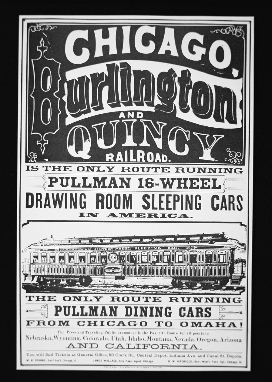 Publicité pour les voitures Pullman de Chicago, vers 1875 - American School