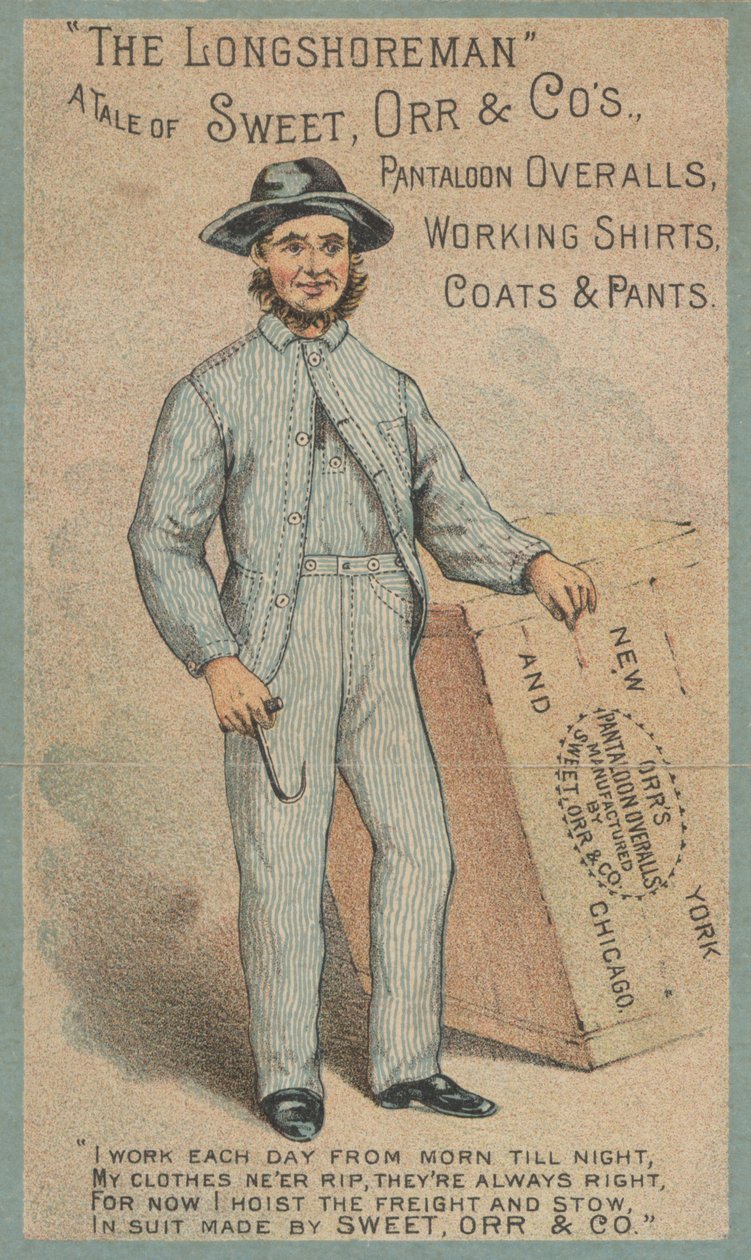 Publicité pour les vêtements de travail de Sweet, Orr  Co (lithographie couleur) - American School