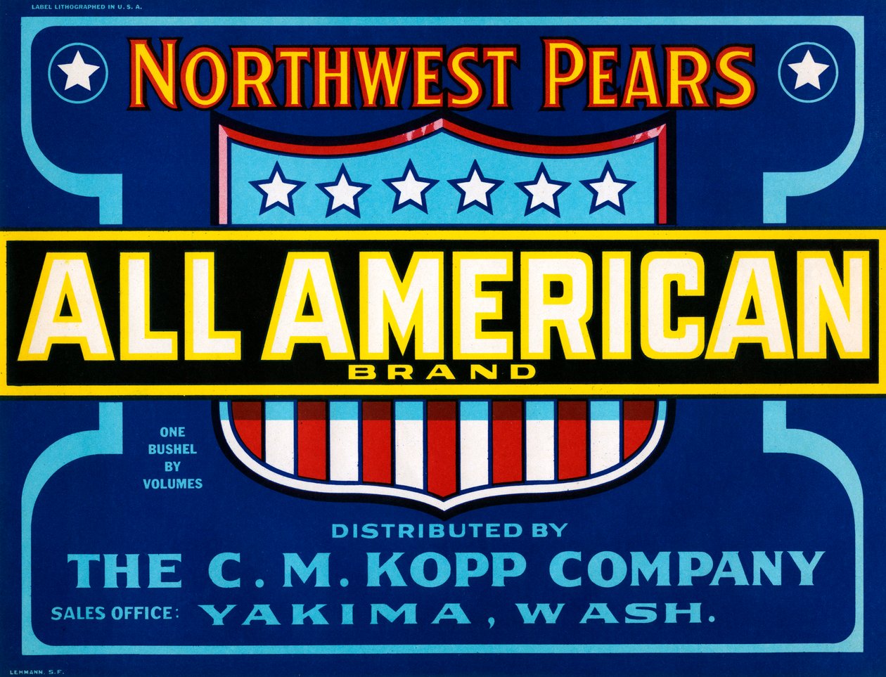 Étiquette de caisse de fruits All American Brand, vers 1920 - American School